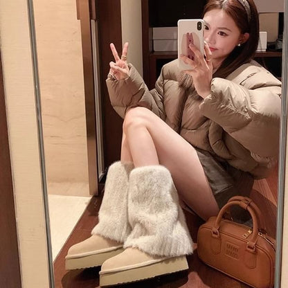 Mid Snow Platform Panel Calf Boots Fluffy