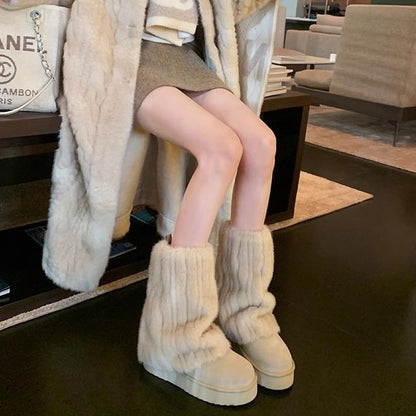 Mid Snow Platform Panel Calf Boots Fluffy