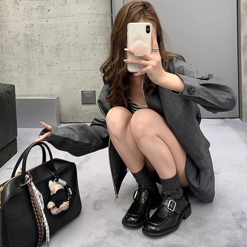 Square Toe Buckled Loafers