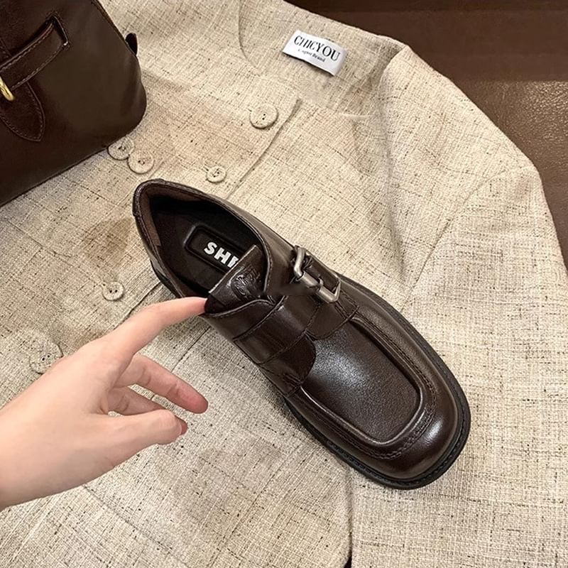 Square Toe Buckled Loafers