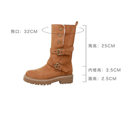 Calf Boots Buckled Mid Button Platform
