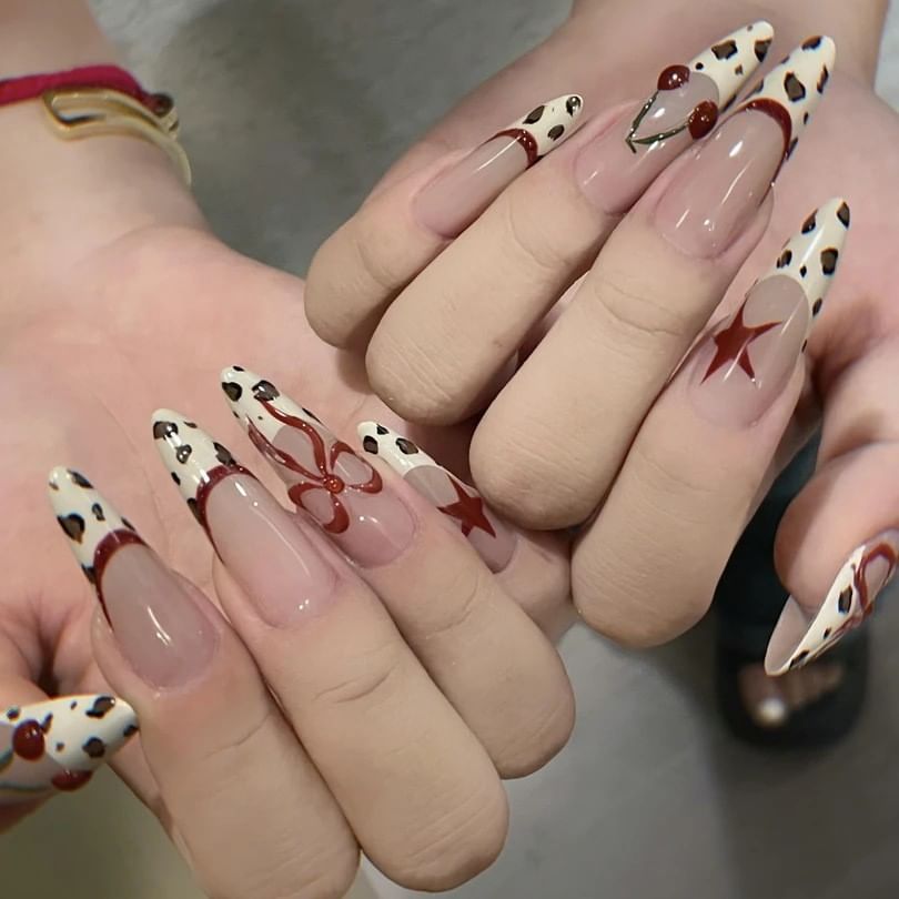 Cherry Leopard Print Press On Nail