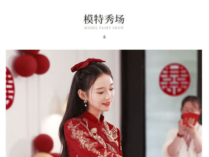 Long Sleeve Embroidered Cheongsam Wedding Dress