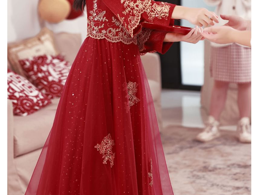 Long Sleeve Embroidered Cheongsam Wedding Dress