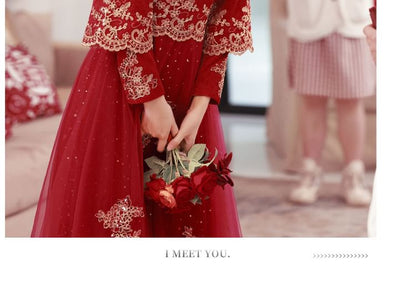 Long Sleeve Embroidered Cheongsam Wedding Dress