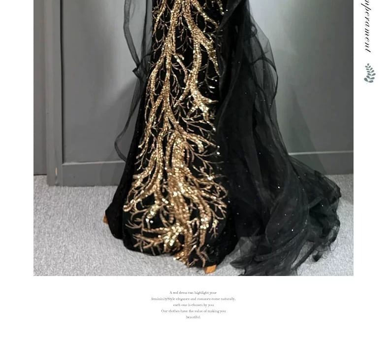 Halter Neck Sleeveless Sequined Embroidered Maxi Evening Gown