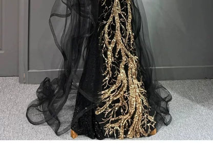 Halter Neck Sleeveless Sequined Embroidered Maxi Evening Gown