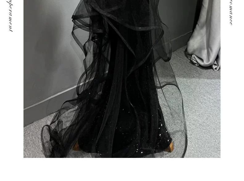 Halter Neck Sleeveless Sequined Embroidered Maxi Evening Gown