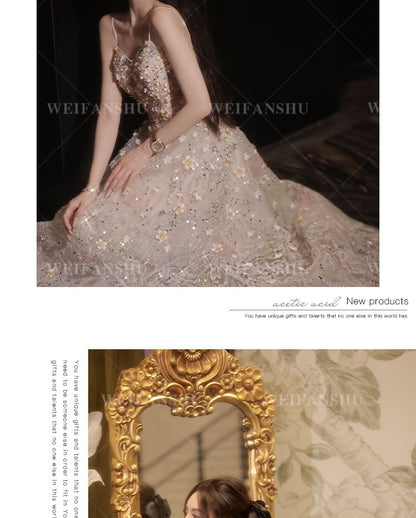 Floral Embroidered Sequin A-Line Evening Gown (Various Designs)