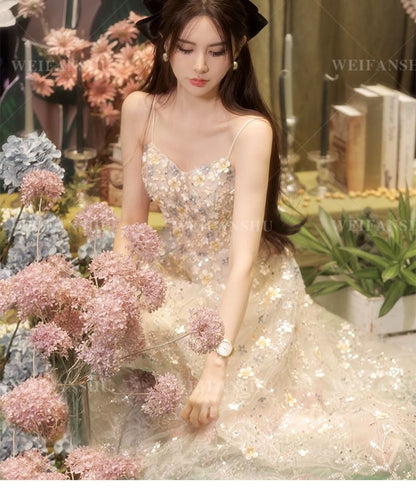 Floral Embroidered Sequin A-Line Evening Gown (Various Designs)