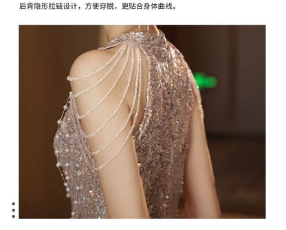 Sleeveless Gown Glitter Sheer Sheath Evening Panel
