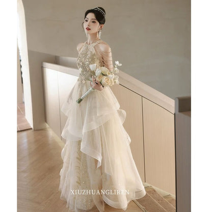 Sleeveless Glitter Embroidered A-Line Evening Gown