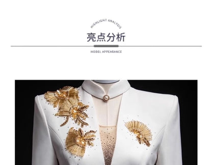 Long Sleeve V-Neck Embroidered Sheath Evening Gown
