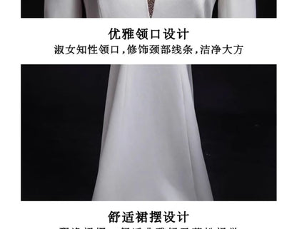 Long Sleeve V-Neck Embroidered Sheath Evening Gown