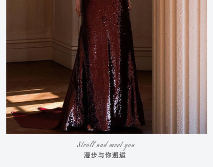 Sleeveless Deep V-Neck Sequined A-Line Evening Gown