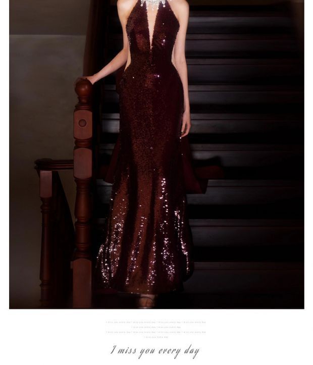Sleeveless Deep V-Neck Sequined A-Line Evening Gown