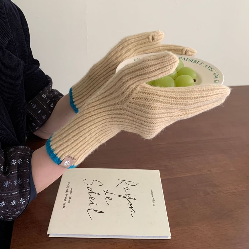 Two-Tone Touchscreen Knit Gloves