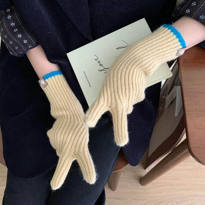 Two-Tone Touchscreen Knit Gloves