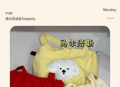 Drawstring Cartoon Applique Canvas Tote Bag