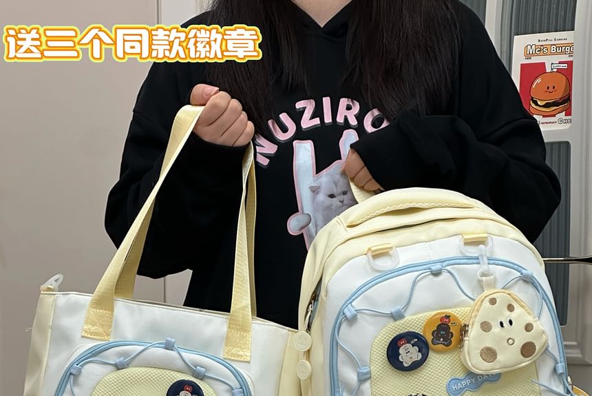 Cartoon Embroidered Tote Bag / Zip Backpack