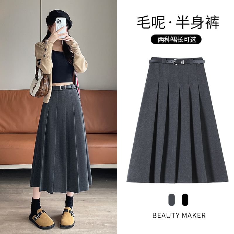 High Rise Plain Midi A-Line Skirt