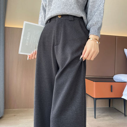 High Waist Plain Cropped Wide Leg Pants