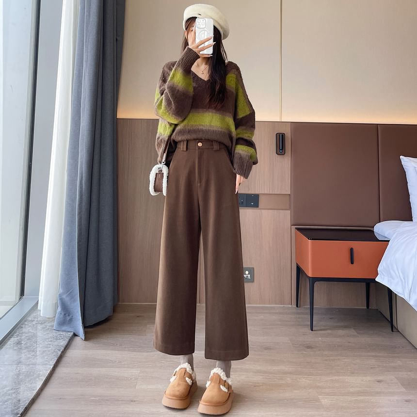 High Waist Plain Cropped Wide Leg Pants