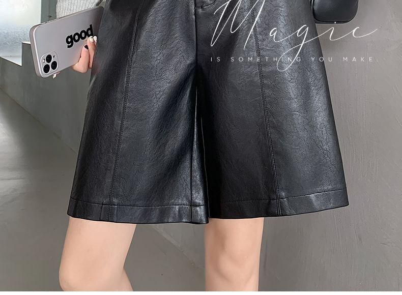 High Waist Plain Faux Leather Shorts