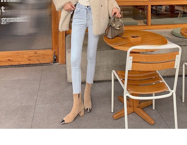 Block Heel Plain Metal Detail Short Boots