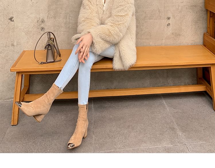 Block Heel Plain Metal Detail Short Boots