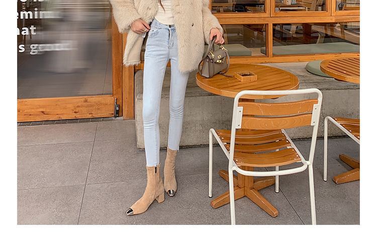 Block Heel Plain Metal Detail Short Boots