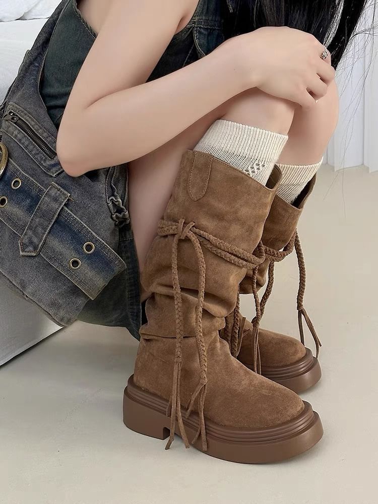 Platform Plain Mid Calf Boots