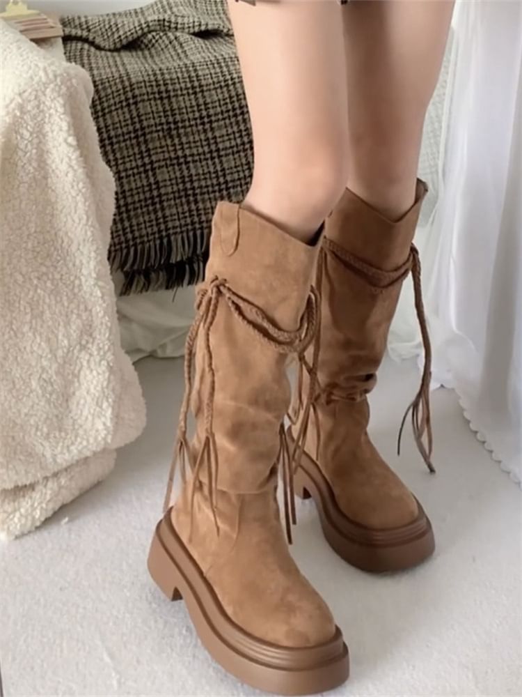 Platform Plain Mid Calf Boots