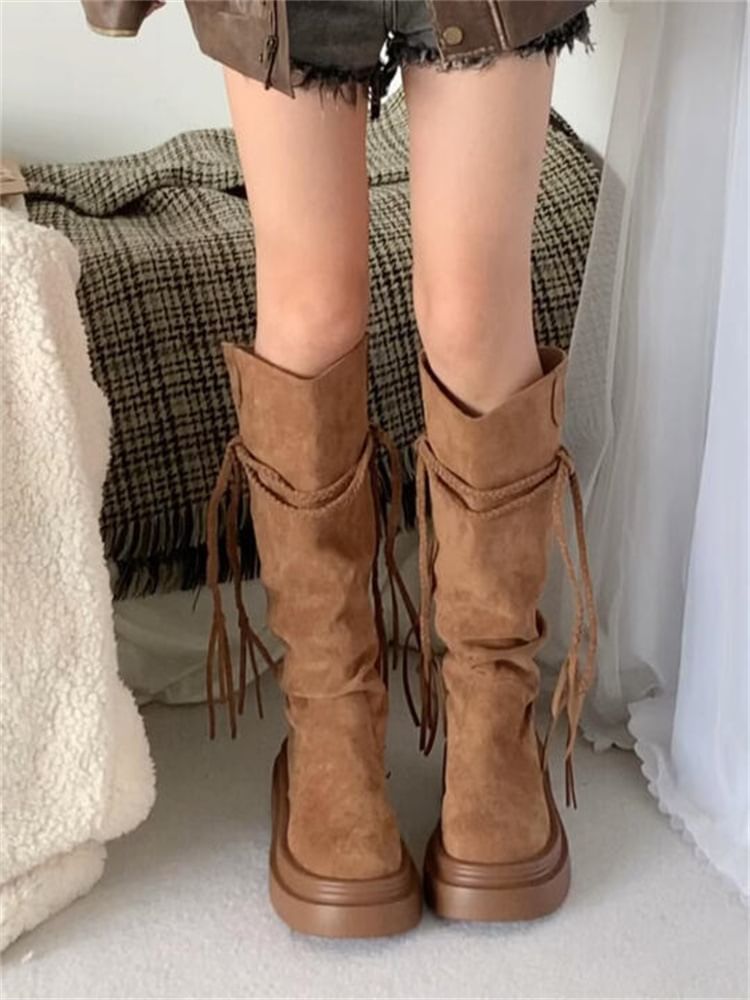 Platform Plain Mid Calf Boots