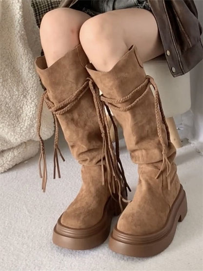 Platform Plain Mid Calf Boots