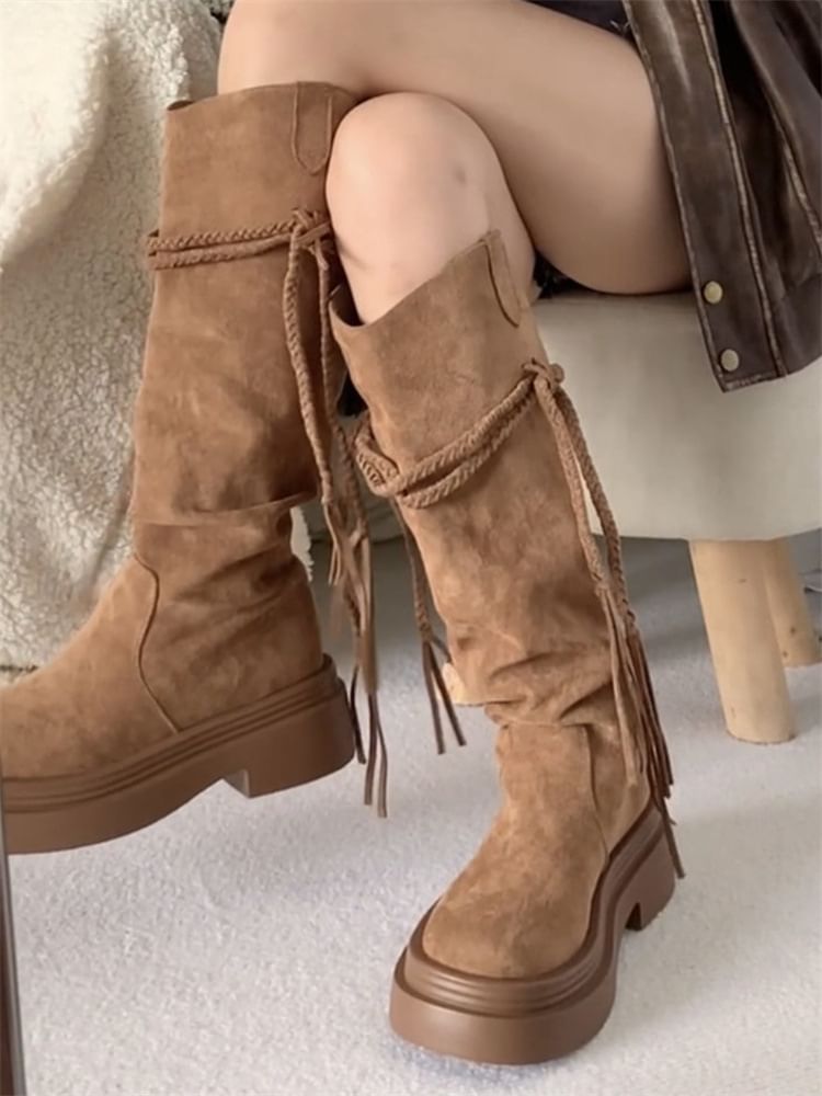 Platform Plain Mid Calf Boots