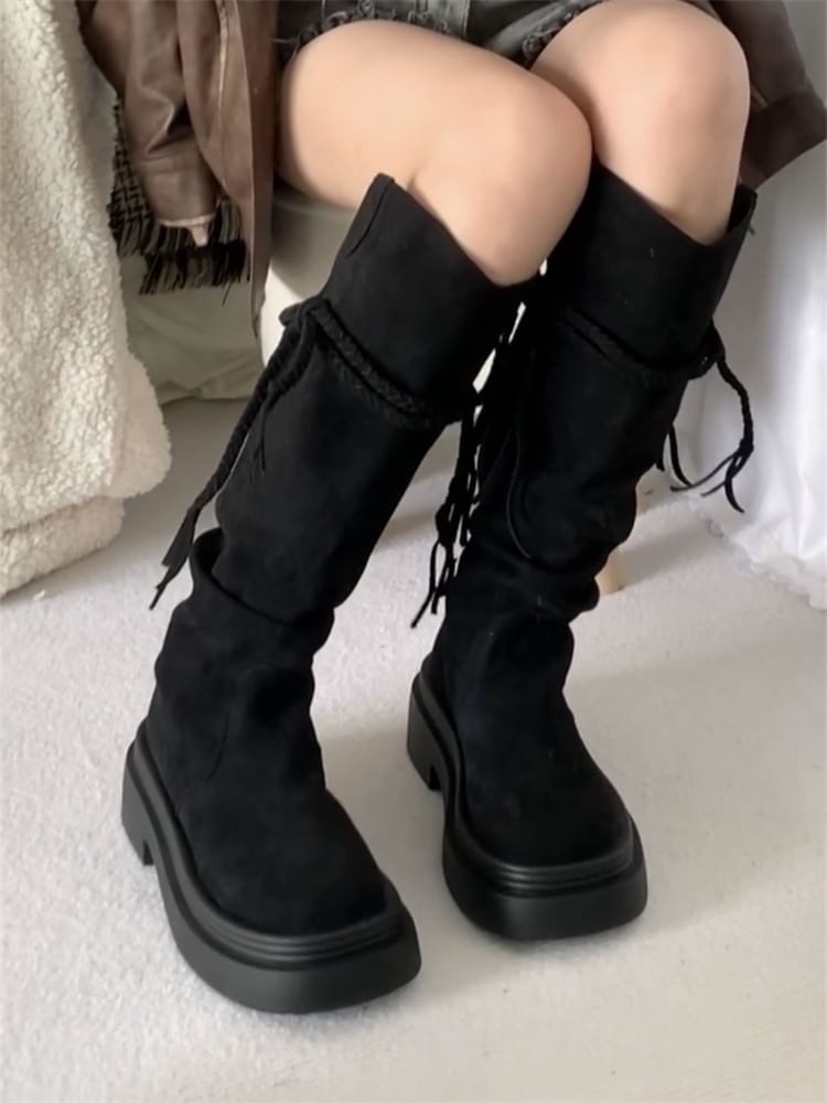 Platform Plain Mid Calf Boots