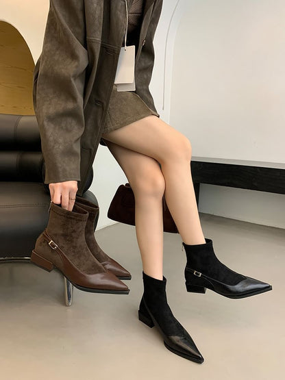 Low Heel Pointed Toe Short Boots