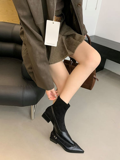 Low Heel Pointed Toe Short Boots