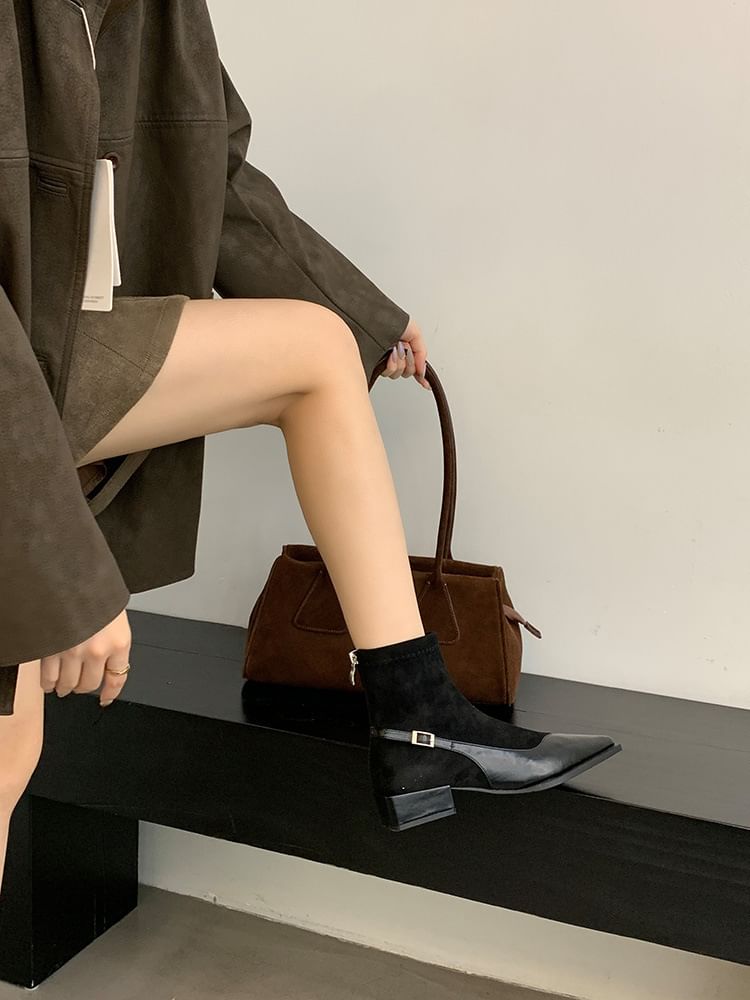 Low Heel Pointed Toe Short Boots