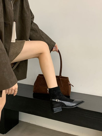 Low Heel Pointed Toe Short Boots