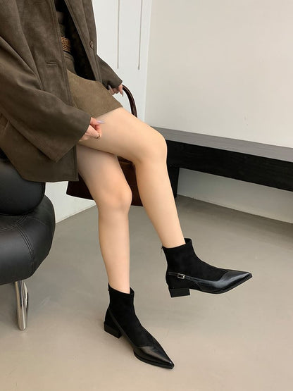 Low Heel Pointed Toe Short Boots