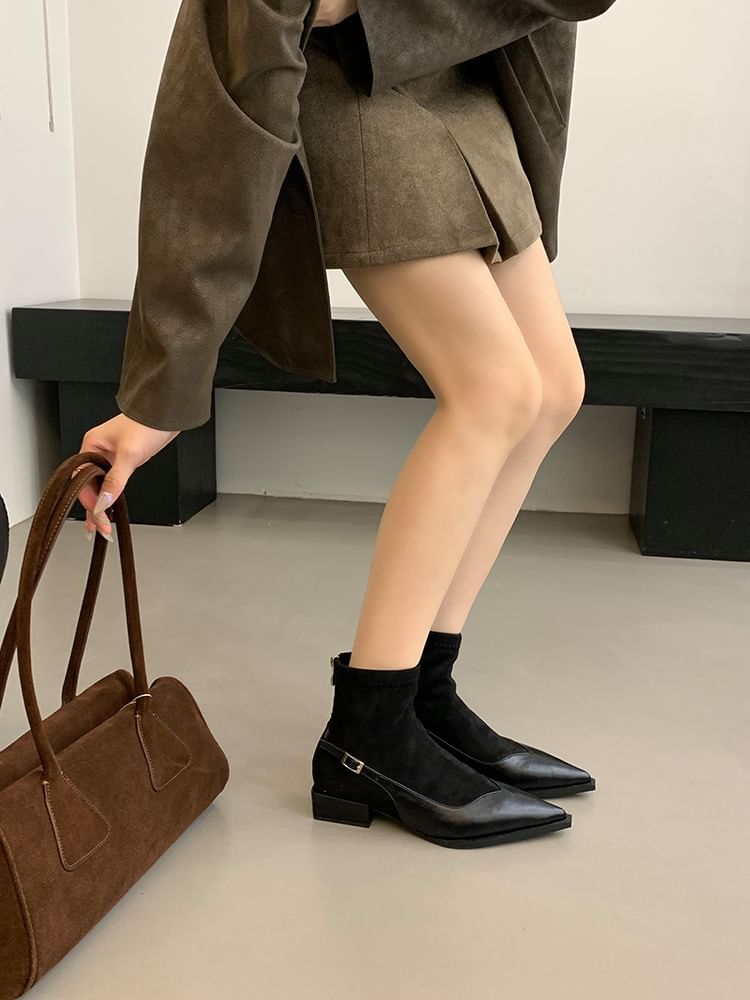 Low Heel Pointed Toe Short Boots