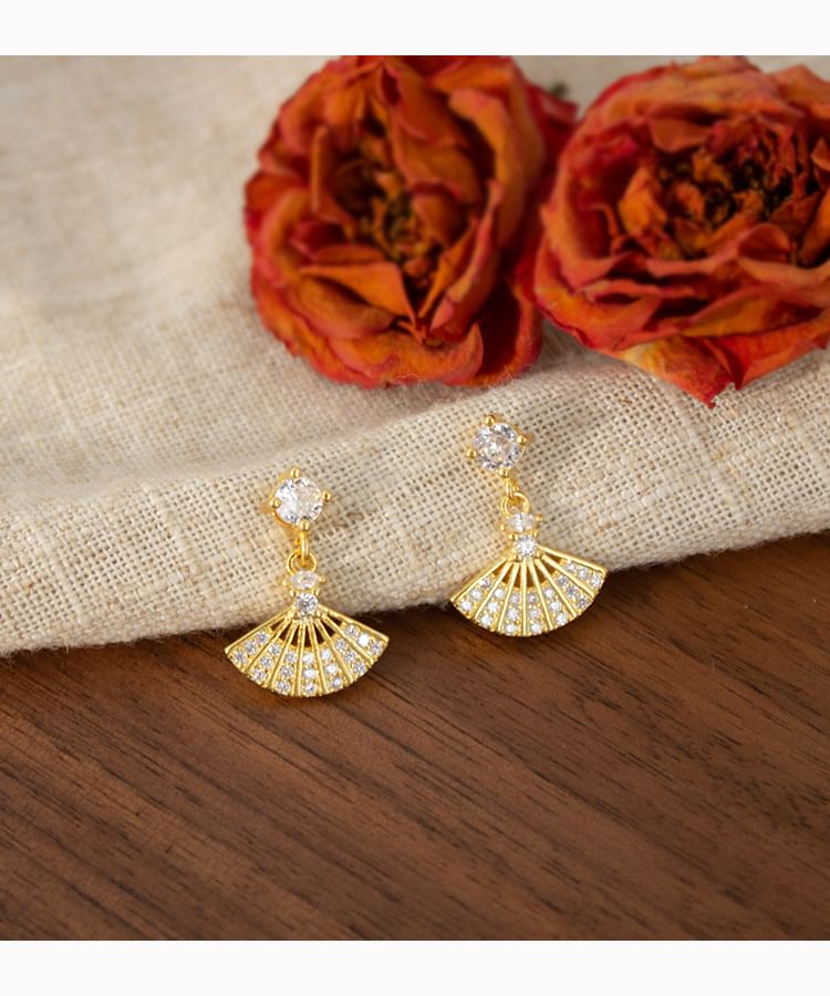 Fan Rhinestone Alloy Drop Earring