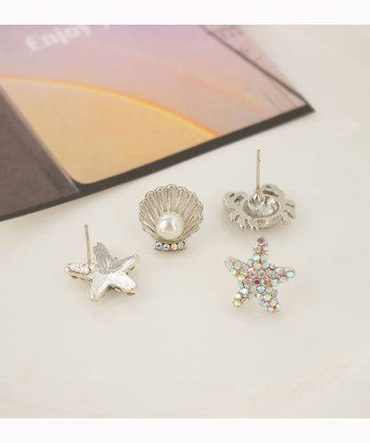 Starfish / Crab / Shell Rhinestone Faux Pearl Alloy Stud Earring