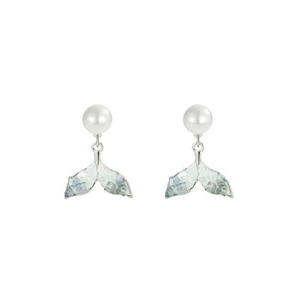 Mermaid Tail Faux Crystal Faux Pearl Alloy Drop Earring