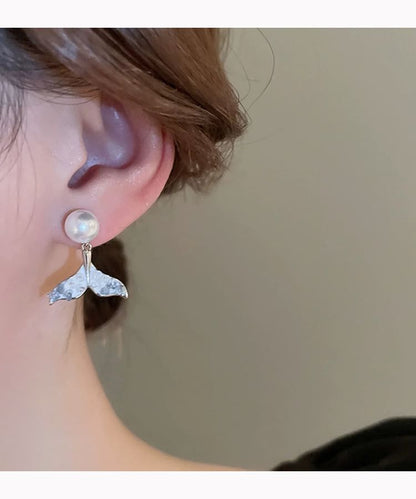 Mermaid Tail Faux Crystal Faux Pearl Alloy Drop Earring