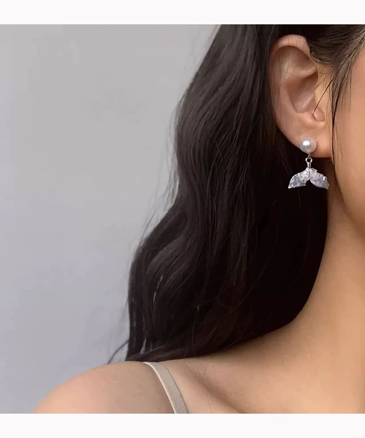 Mermaid Tail Faux Crystal Faux Pearl Alloy Drop Earring