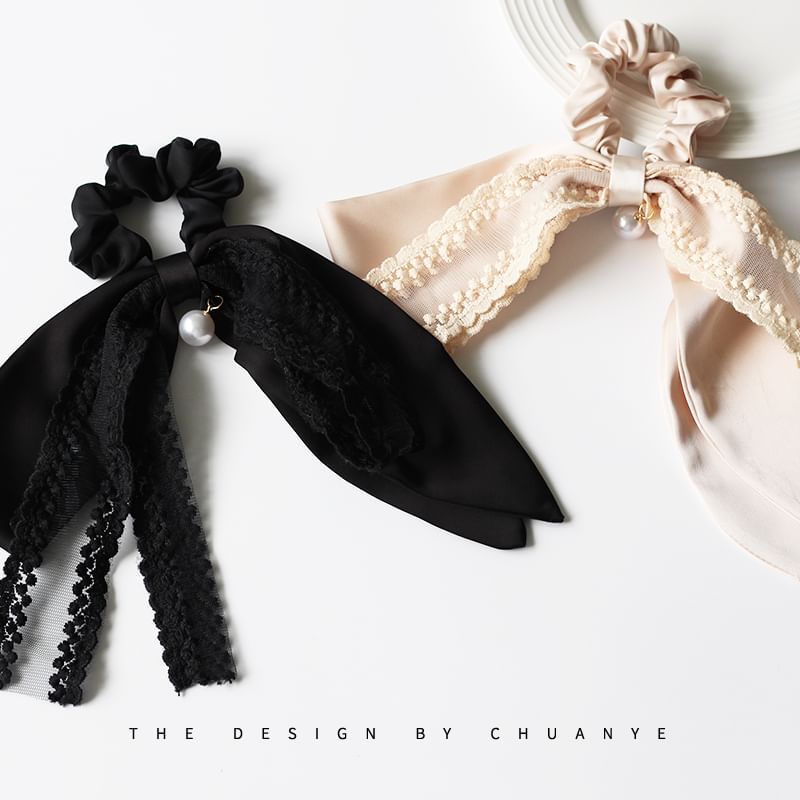 Bow Faux Pearl Fabric Hair Tie