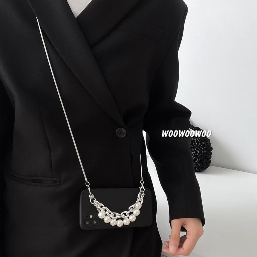 / Strap Case Pearl Phone Lanyard Faux Alloy